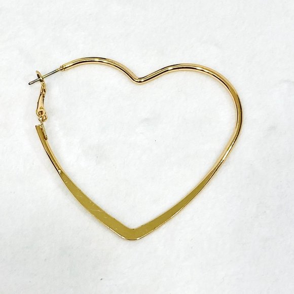 Large Gold Tone Heart Shaped Hoop Earrings - Picture 2 of 5